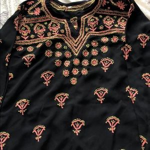 Black Embroidered Kurti with Scarf